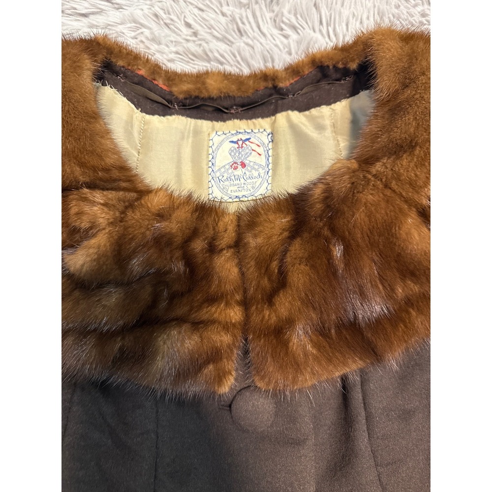 Vintage Ruth McCulloch Brown Wool Cropped Cocktail Jacket Real Mink Fur Collar - Picture 5 of 13